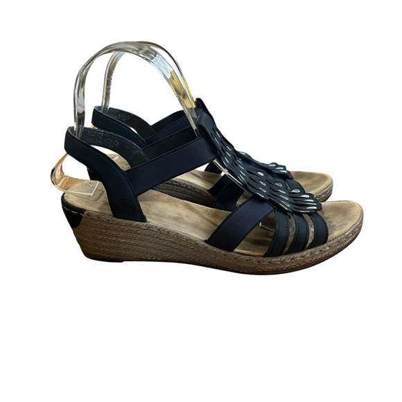 Rieker Pacific Blue Fanni Wedge Sandals with Edgy Cut-Out Design SZ 8.5 EU 39 - Picture 4 of 11